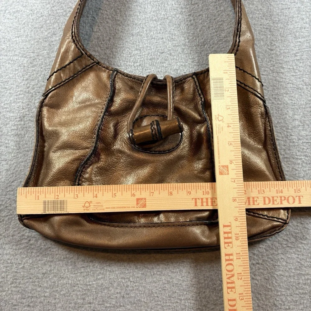 VTG Fifty Four Fossil Bronze Metallic Leather Hobo Shoulder Bag Y2K Toggle Purse